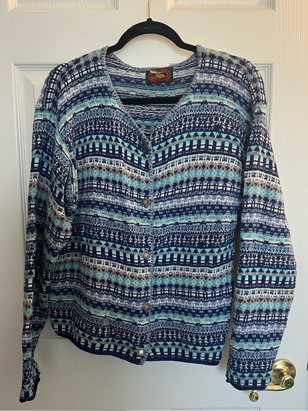 Alps Fair Isle Blue Cardigan Sweater